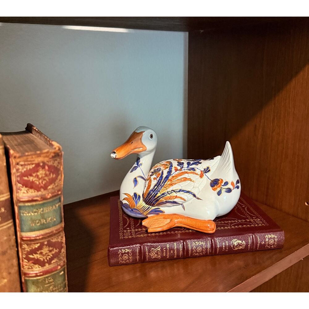 Vtg Paul Hanson Porcelain Duck Figurine Signed Tobacco Leaf Imari Gold Gilt